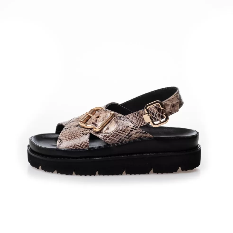 Copenhagen Shoes AS A WOMAN - COGNAC SNAKE*Dame Flade Sandaler