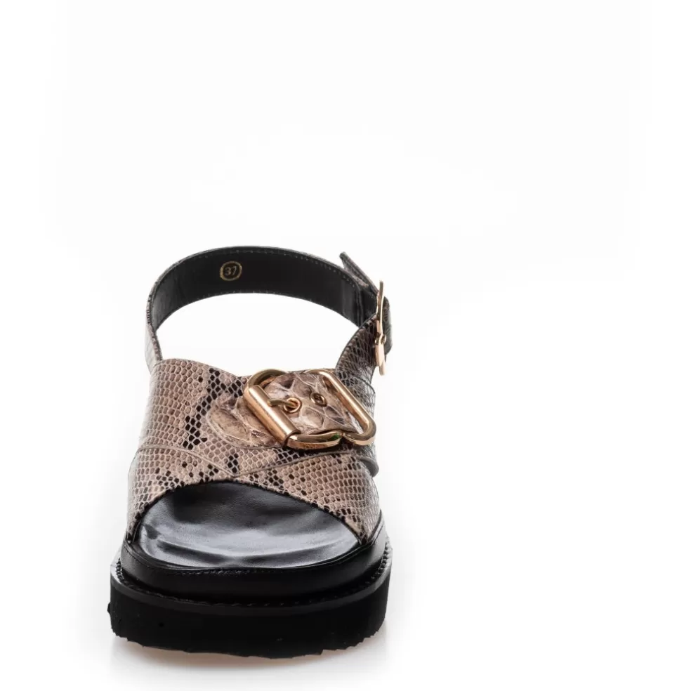 Copenhagen Shoes AS A WOMAN - COGNAC SNAKE*Dame Flade Sandaler