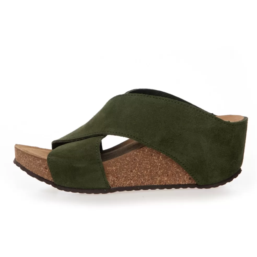 Copenhagen Shoes FRANCES 23 Suede - Army*Dame Sandaler Med Kilehæle