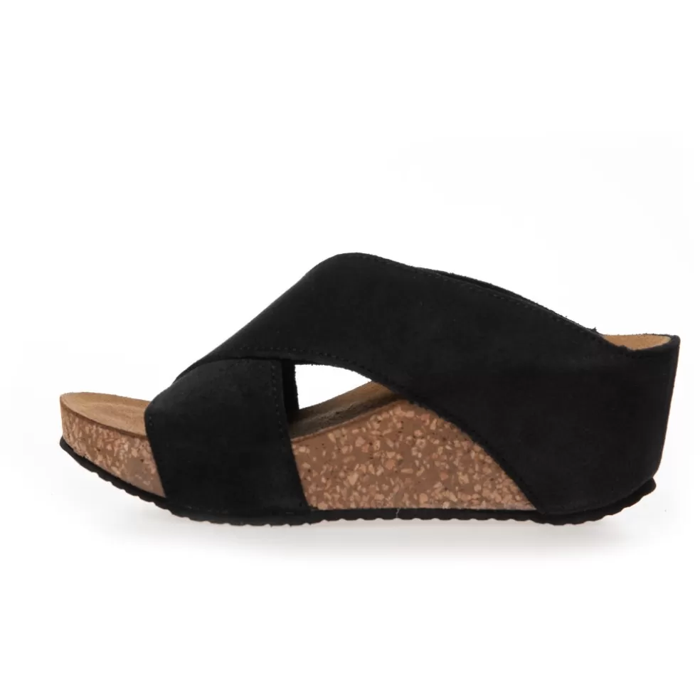 Copenhagen Shoes FRANCES 23 Suede - BLACK*Dame Sandaler Med Kilehæle