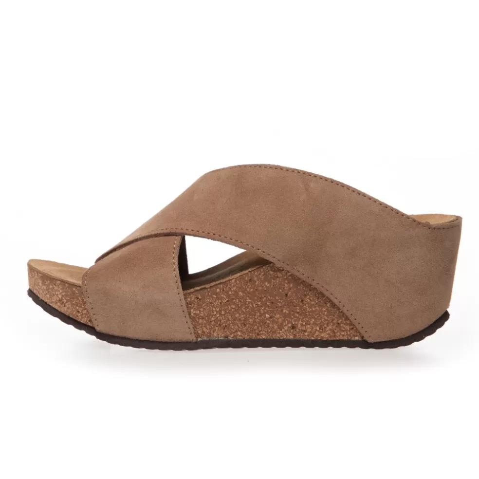 Copenhagen Shoes FRANCES 23 Suede - DARK BEIGE (BEIGE 132BIS)*Dame Sandaler Med Kilehæle