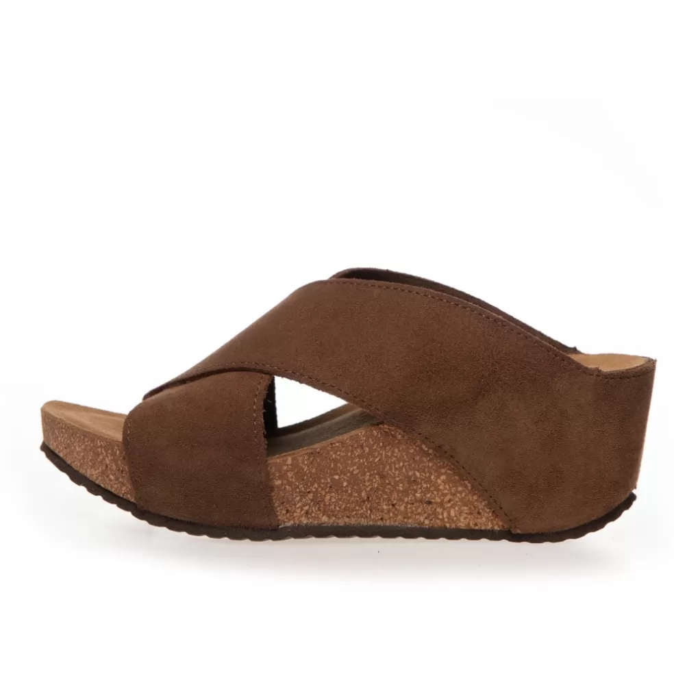 Copenhagen Shoes FRANCES 23 Suede - DARK BROWN (MARRONE 417)*Dame Sandaler Med Kilehæle