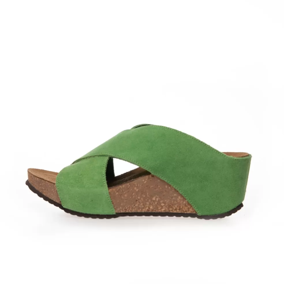 Copenhagen Shoes FRANCES 23 Suede - LIME (LIME 401)*Dame Sandaler Med Kilehæle