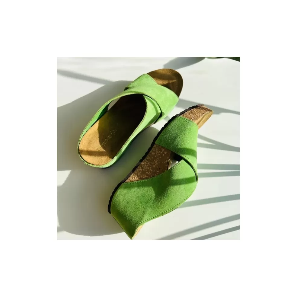 Copenhagen Shoes FRANCES 23 Suede - LIME (LIME 401)*Dame Sandaler Med Kilehæle