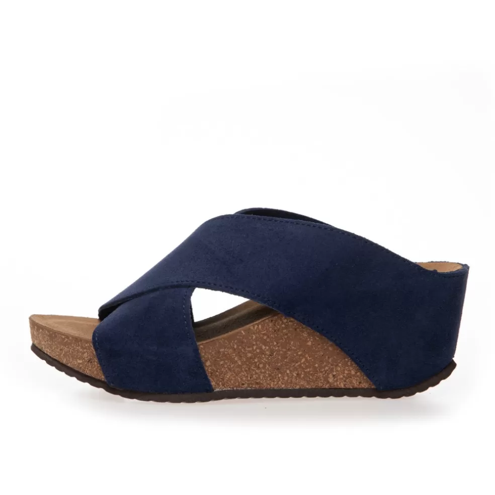 Copenhagen Shoes FRANCES 23 Suede - NAVY (OLTREMARE 278)*Dame Sandaler Med Kilehæle