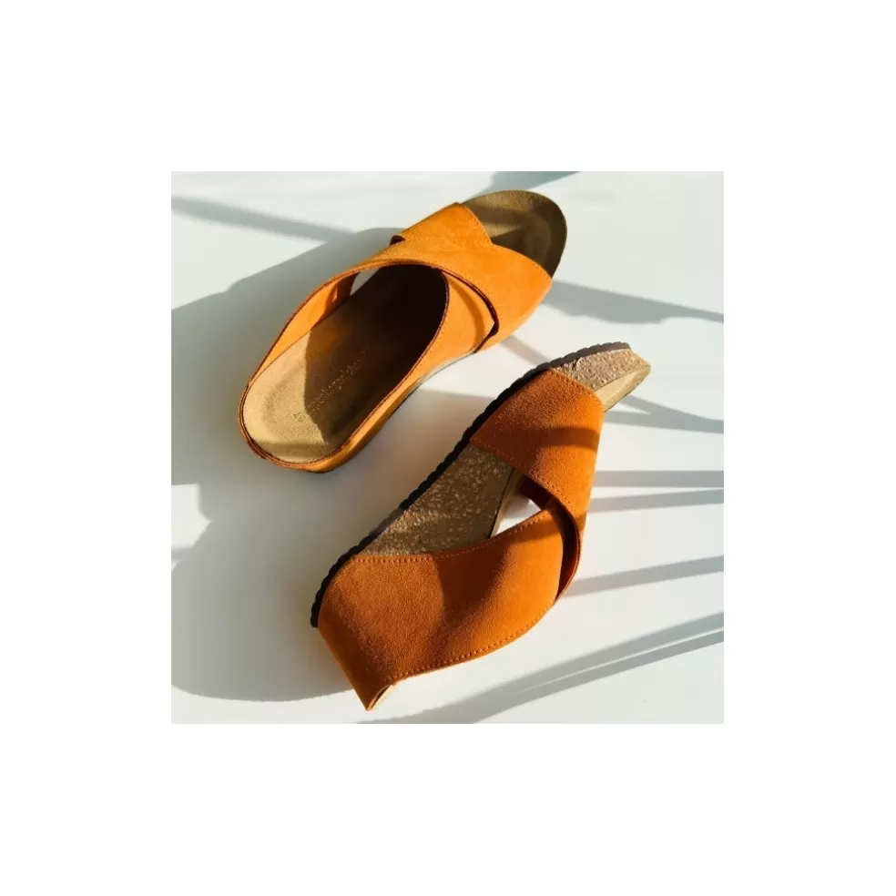 Copenhagen Shoes FRANCES 23 Suede - ORANGE (ARANCIO 400)*Dame Sandaler Med Kilehæle