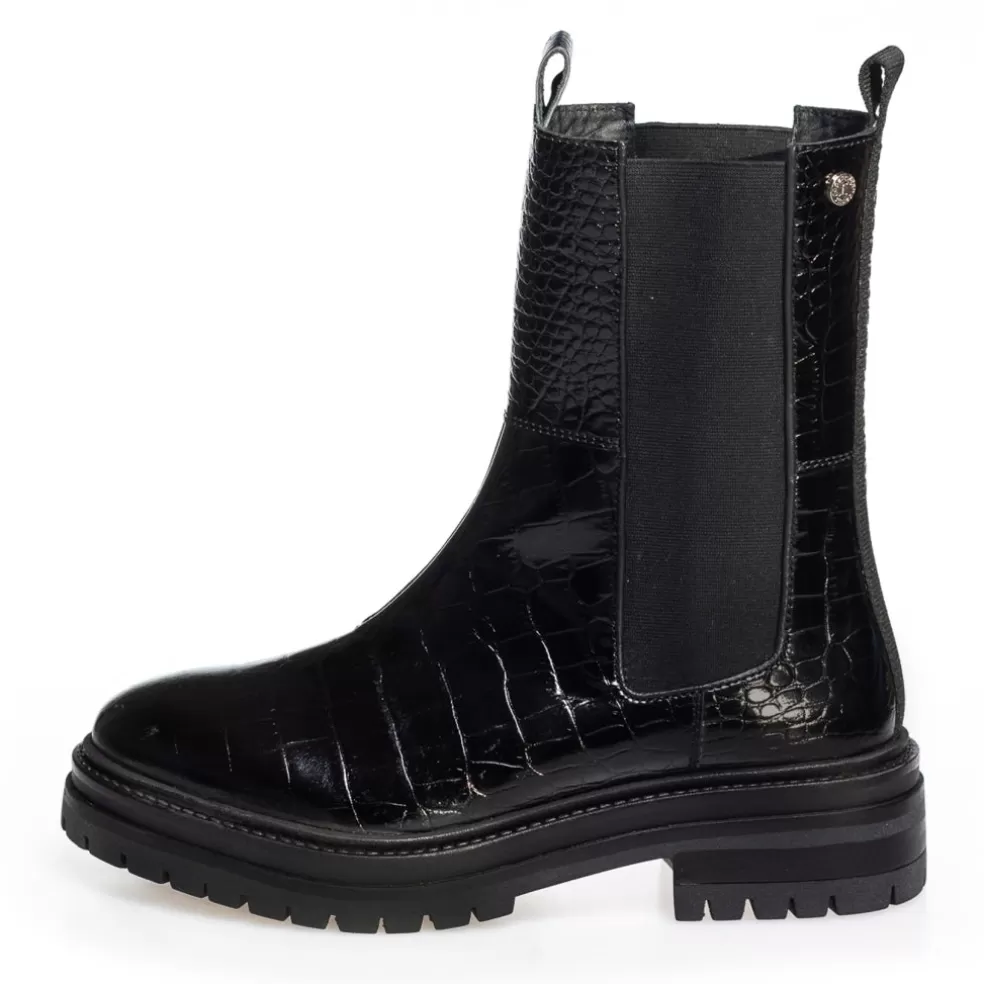 Copenhagen Shoes GLORIE GIRL - BLACK CROCO*Dame Chelsea Boots | Ankelstøvler