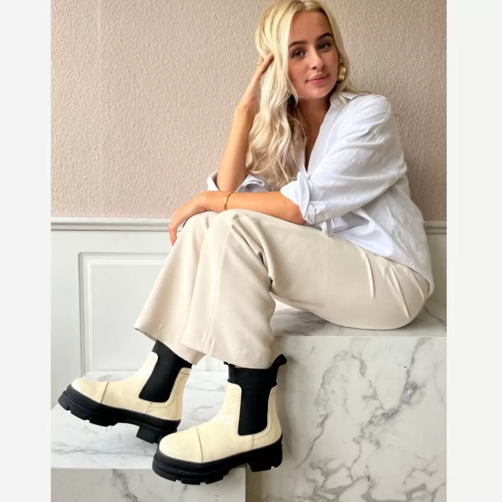 Copenhagen Shoes KEEP GOING PATENT - Cream*Dame Chelsea Boots | Ankelstøvler