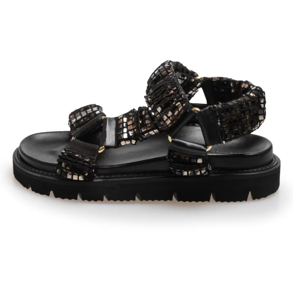 Copenhagen Shoes KEEP WALKING - GLITTER - GLITTER BLACK/GOLD*Dame Flade Sandaler