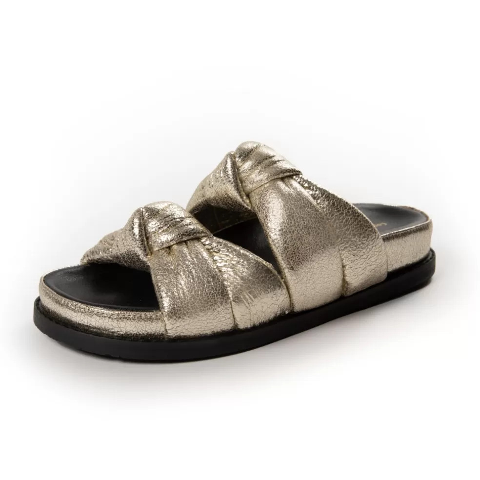 Copenhagen Shoes POOL PARTY - GOLD/BLACK*Dame Flade Sandaler