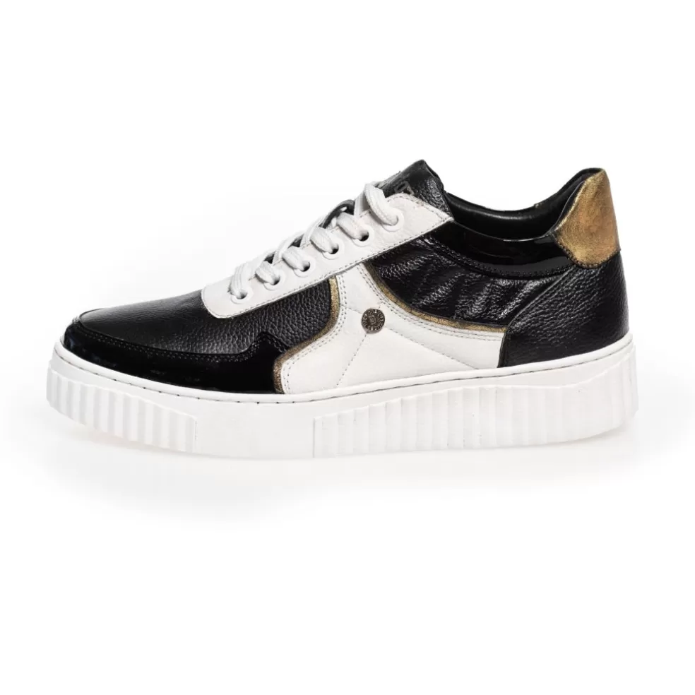 Copenhagen Shoes RUN WITH ME - BLACK/WHITE/GOLD*Dame Sneakers