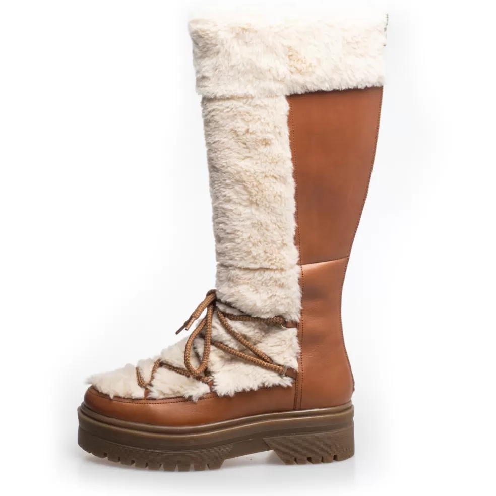 Copenhagen Shoes SNOW BY SNOW 22 HIGH - COGNAC OFF-WHITE*Dame Lange Støvler