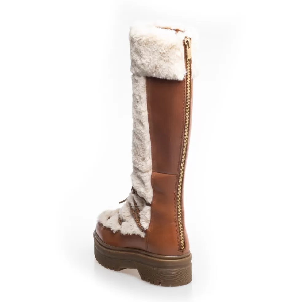 Copenhagen Shoes SNOW BY SNOW 22 HIGH - COGNAC OFF-WHITE*Dame Lange Støvler