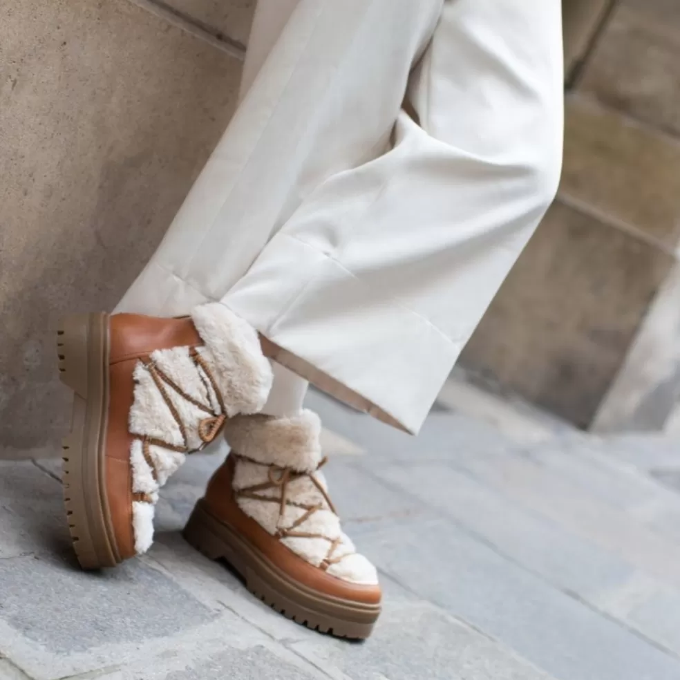 Copenhagen Shoes SNOW BY SNOW 22 LOW - COGNAC OFF-WHITE*Dame Ankelstøvler