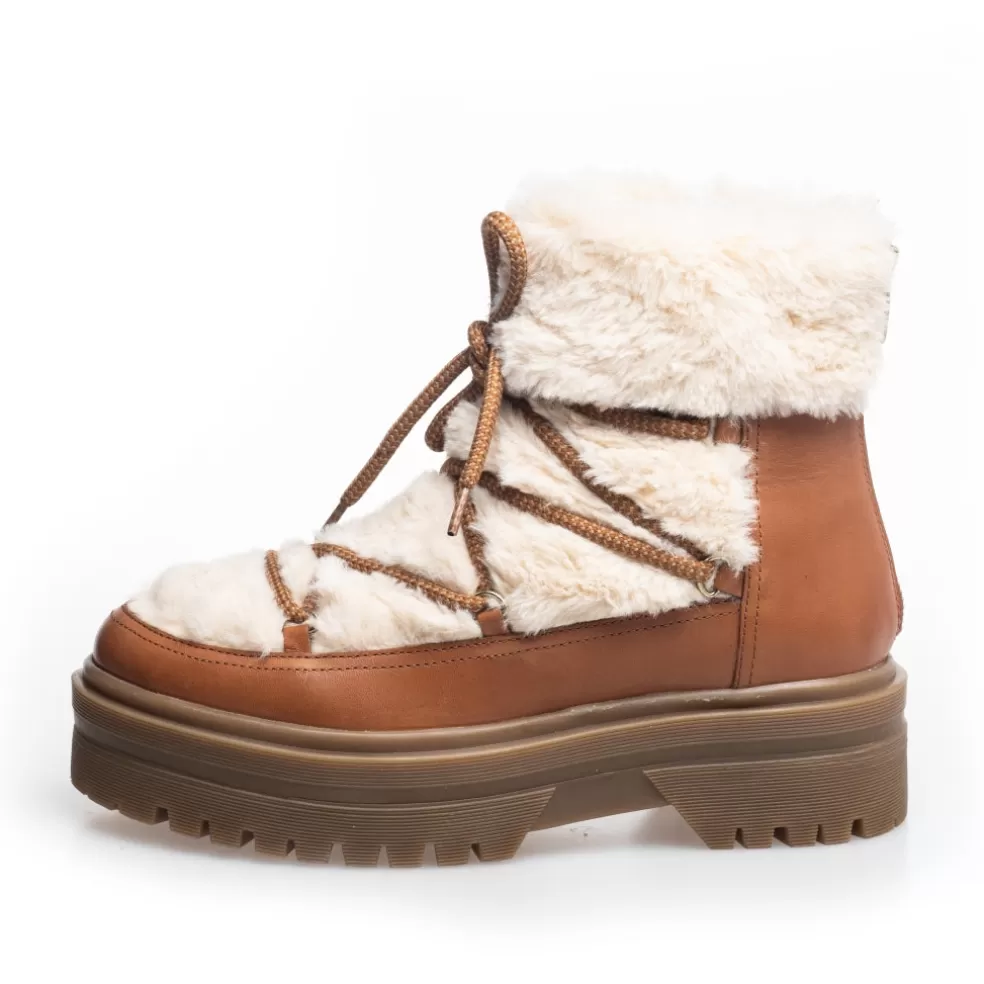 Copenhagen Shoes SNOW BY SNOW 22 LOW - COGNAC OFF-WHITE*Dame Ankelstøvler