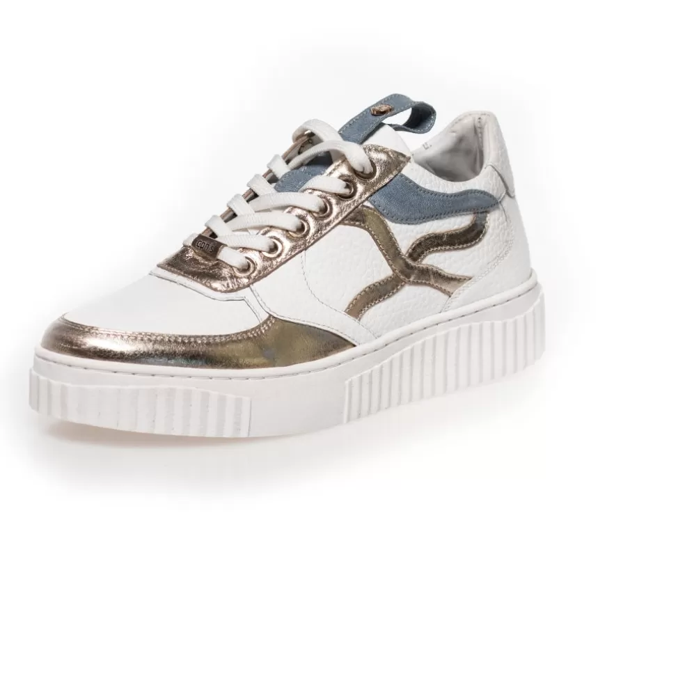 Copenhagen Shoes SUNSHINE LADY - WHITE/DENIM/GOLD*Dame Sneakers